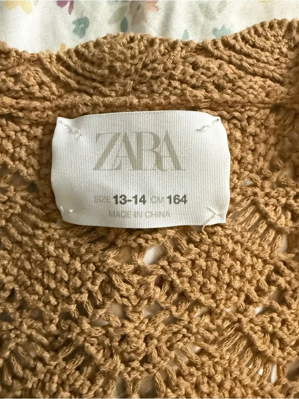 Zara Brown Crochet Button-Front Vest in Camel Brown